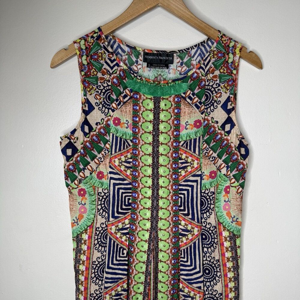 Hemant Nandita Boho Maxi Dress Womens Small Artsy Geometric Tribal Boho Resort - Picture 7 of 12